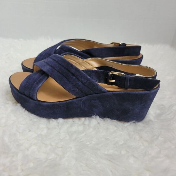 J.Crew Marcie Womens Shoes Size 9 Blue Suede Platform Wedge Sling back Sandal - Picture 3 of 12